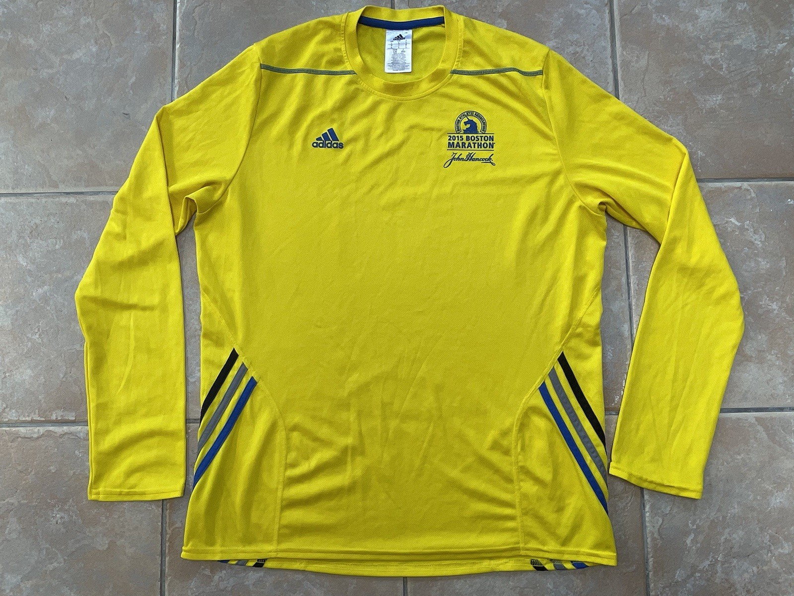 Adidas 2015 Boston Marathon Long Sleeve Shirt Large Yellow CLIMALITE gallery
