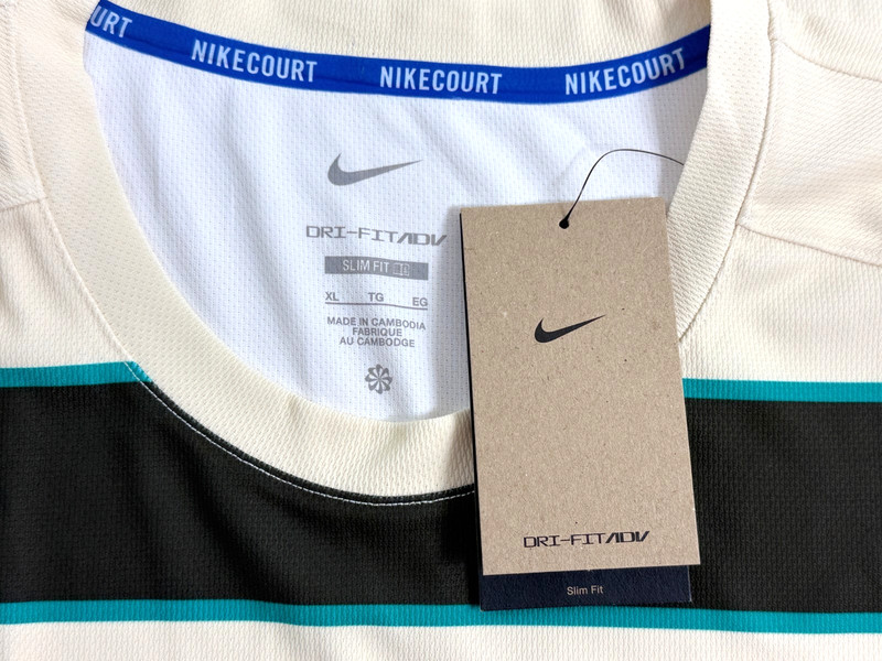 Nike Court Slam Dri-FIT ADV Tennis Top Pale Ivory Black Men`s Size XL FZ6934-110 gallery