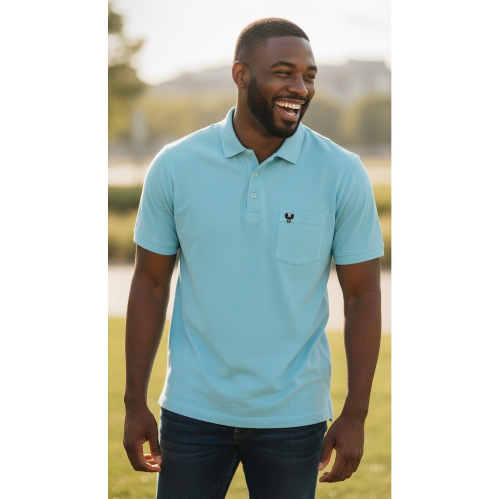 B. Draddy Liam Stripe Pima Cotton Golf Polo Shirt White & Light Blue Size Large