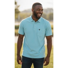 B. Draddy Liam Stripe Pima Cotton Golf Polo Shirt White & Light Blue Size Large