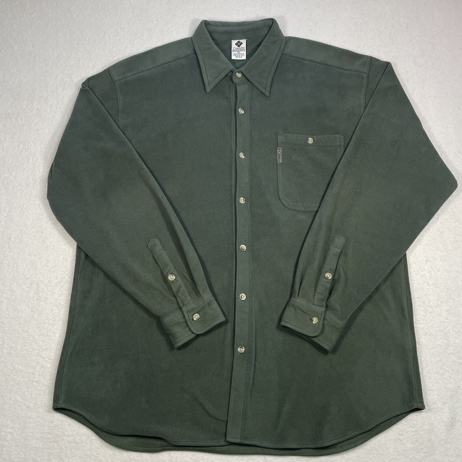 Columbia Fleece Collared Mens Button Up Polyester Chest Pocket XL Olive Green gallery