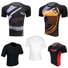 Mens Rash guards base layer fitness T-shirt compression top gym fit half sleeve
