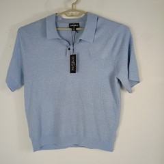 For The Republic Textured Mens Wool Nylon Blend Sweater Polo Shirt Blue Sz XL