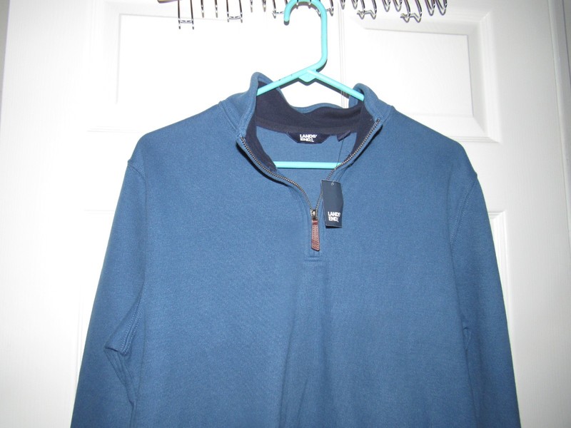 NWT New LANDS' END Men's Medium 38 49 Blue 1/4 Zip Sweatshirt Cotton Polyester gallery