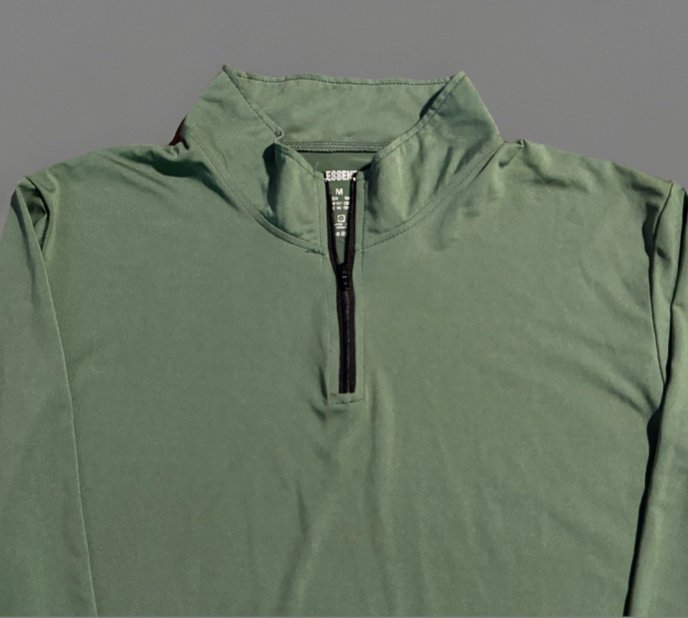 Real Essentials Men's Quarter Zip Pullover Shirt Green Long Sleeve Athletic Sz M gallery
