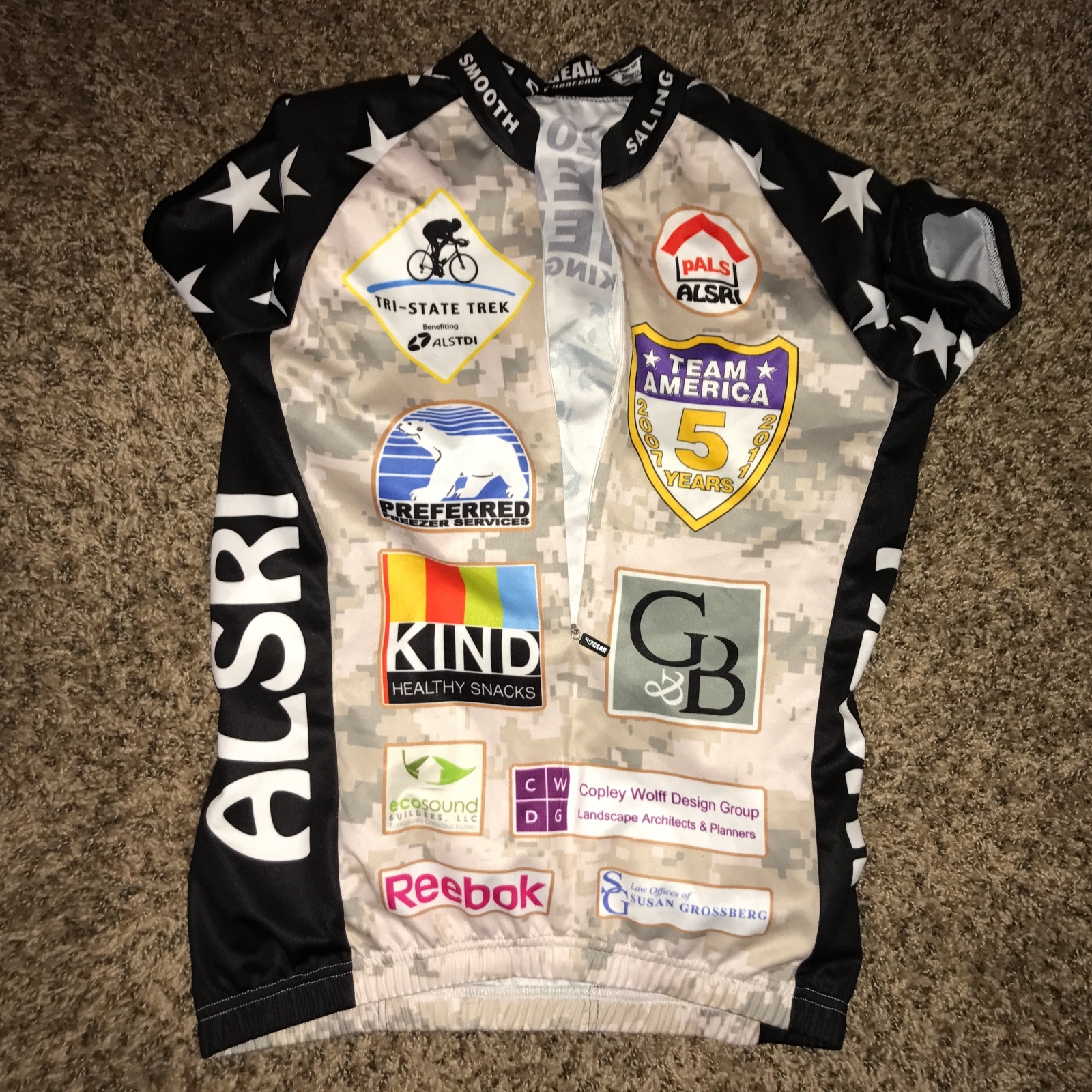 Medium 2011 Team America Kicking ALS ALSRI 3/4 zip cycling race jersey shirt EUC gallery