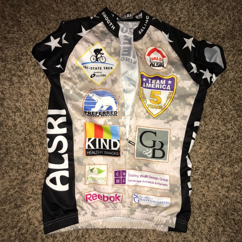 Medium 2011 Team America Kicking ALS ALSRI 3/4 zip cycling race jersey shirt EUC gallery