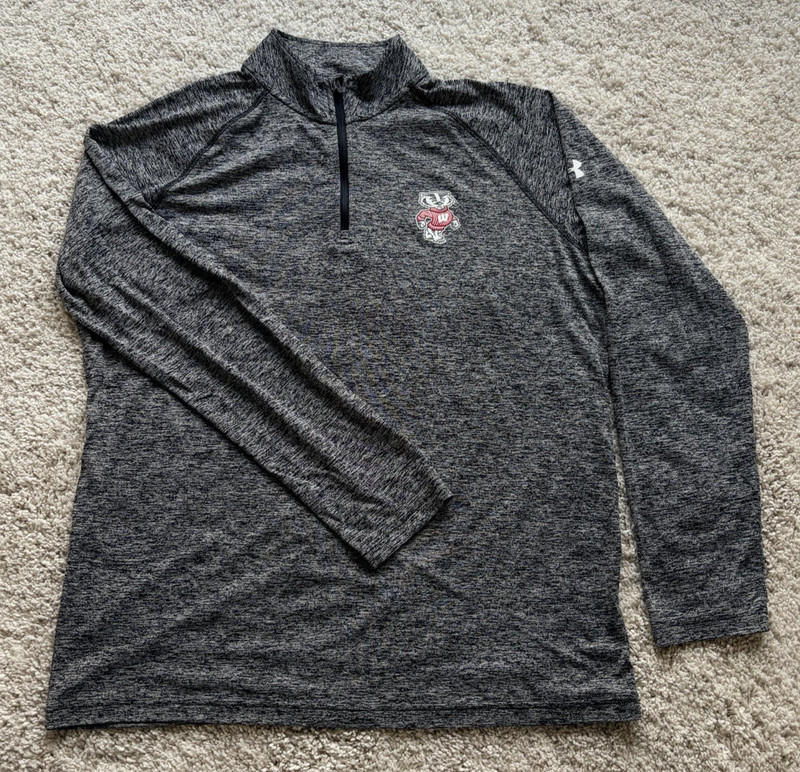 Under Armour Wisconsin Badgers Pullover Mens XL Gray Loose HeatGear 1/4 Zip gallery