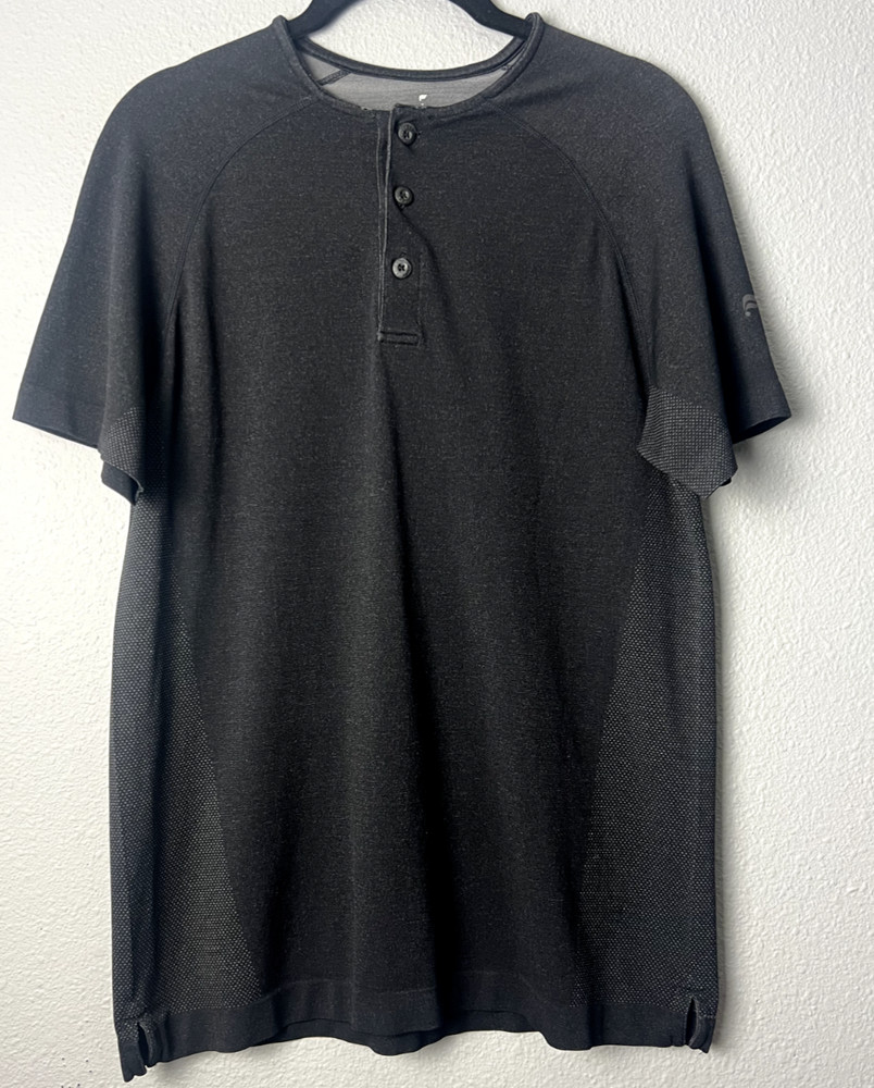 Fabletics Mens Small Black Active Breathable Performance 3 Button Pullover Shirt