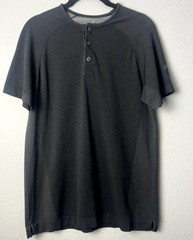 Fabletics Mens Small Black Active Breathable Performance 3 Button Pullover Shirt