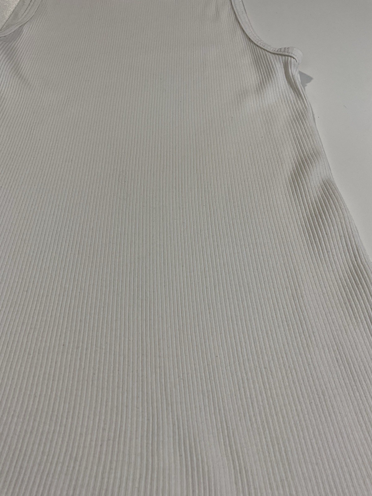 Vintage White Ribbed Tank Top Sz S/M Beater Grunge Unisex Distressed 90s gallery