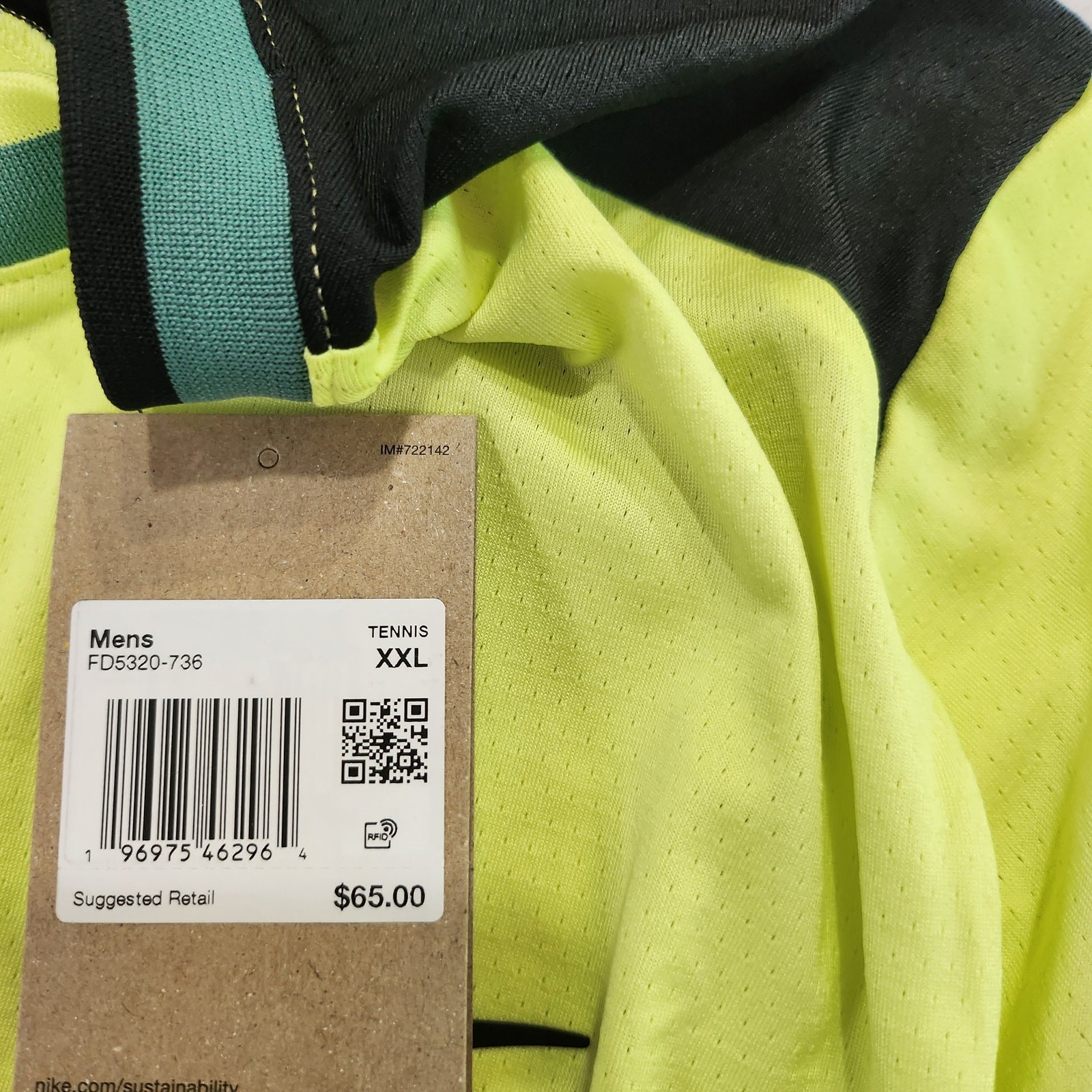 Mens Size 2XL Nike Tennis T-Shirt Dri-FIT Court Advantage Slit Yellow FD5320-736 gallery