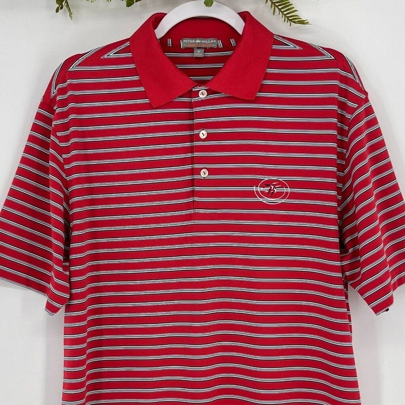 Peter Millar Southern Comfort Polo Mens Medium Striped Golf Humming Bird Preppy gallery