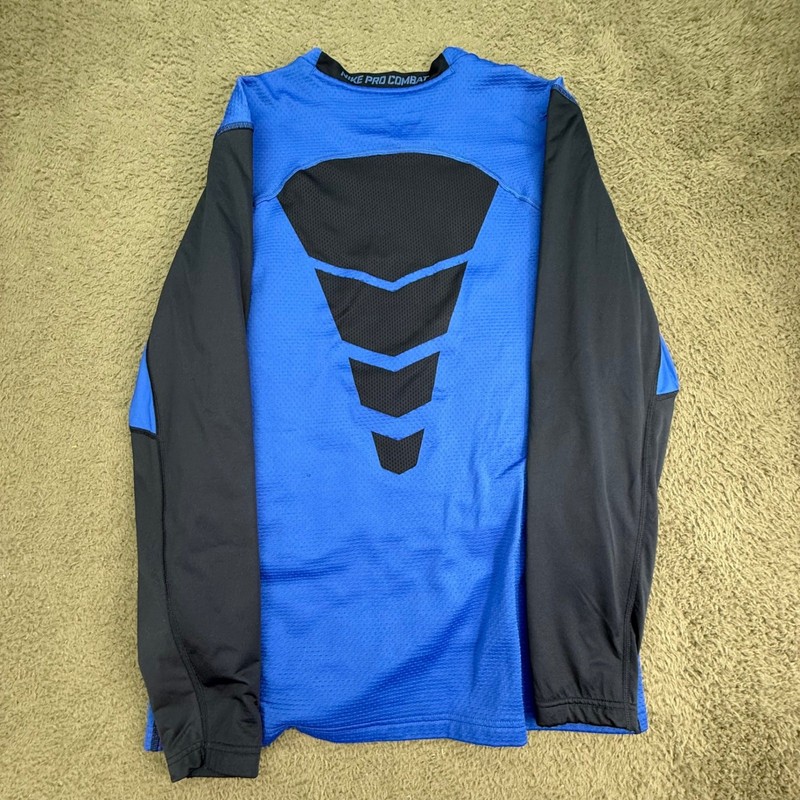 Nike Pro Combat Hyperwarm Shield Mens L Blue Navy Dri-FIT Long Sleeve Fitted Top gallery