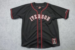 Vintage Reebok Allen Iverson Baseball Jersey Shirt Mens XL Black 3 Button Front