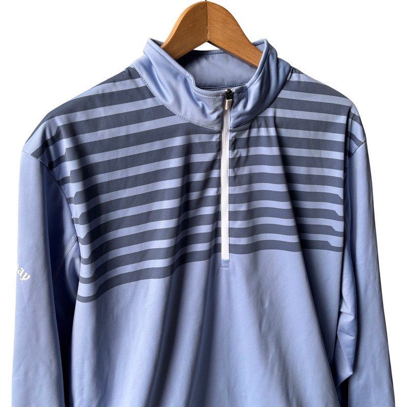 Callaway Weather Series Jacket Mens Large Blue Striped 1/4 Zip Golf Sports gallery