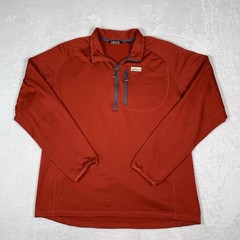 Orvis Horseshoe Hills 1/4 Zip Pullover Mens Large Orange L/S Grid Fleece Hiking