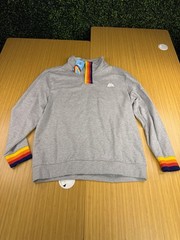 Aldi 1/4 Zip Gray Pullover Shirt LARGE Rainbow Trim Men Unisex Outdoor