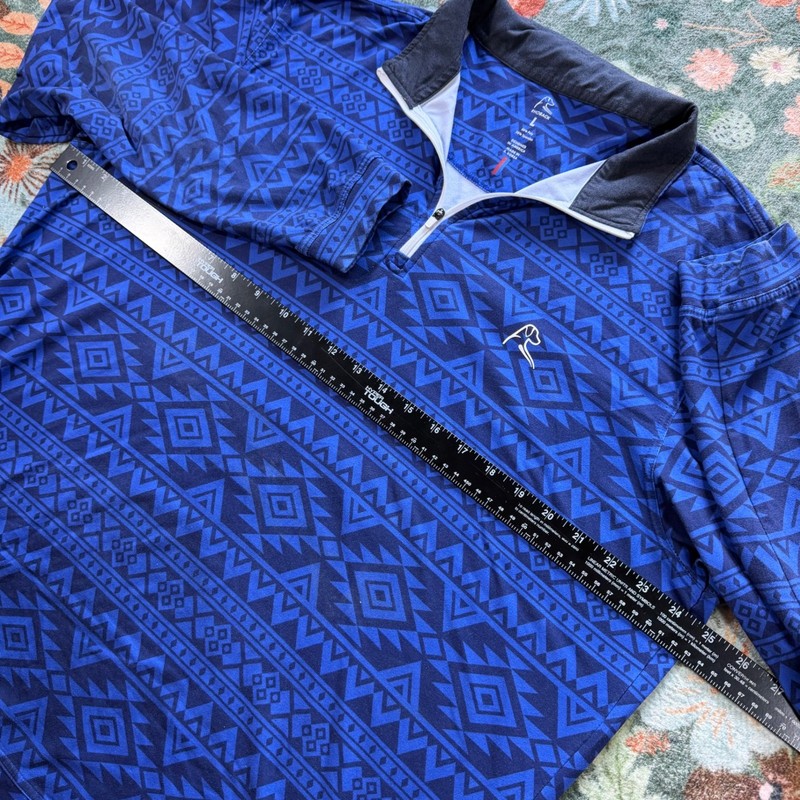Rhoback Mens Large Blue Aztec Geometric Performance Quarter Zip Pullover Golf gallery