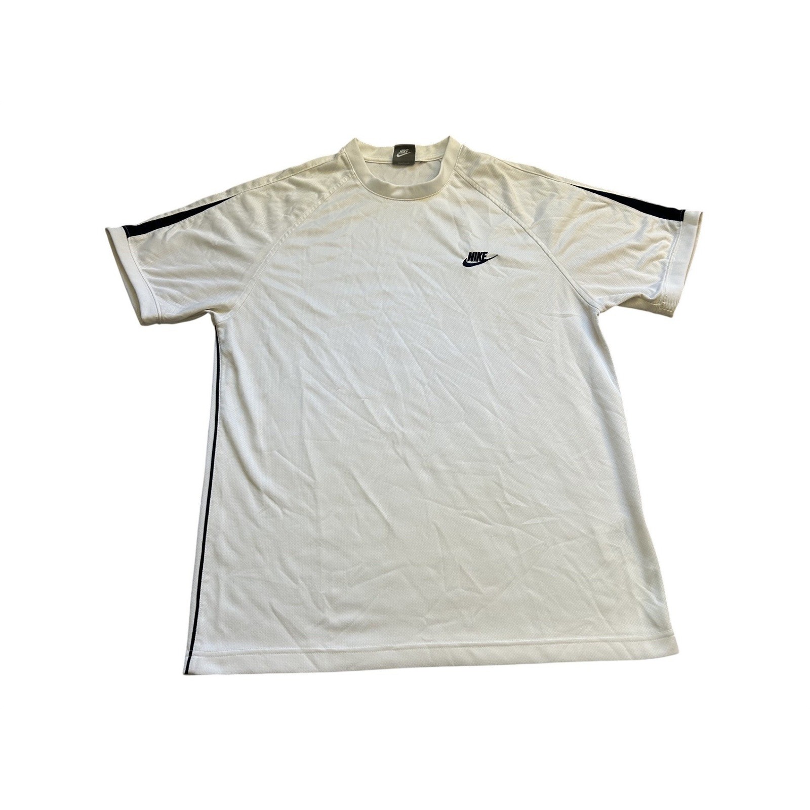 Nike T-Shirt Mens Medium White Excellent Short Sleeve Mesh Side Stripe Piping gallery