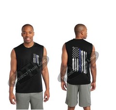 Thin Blue White Line American Flag EMS Emergency Paramedic Performance Tank Top
