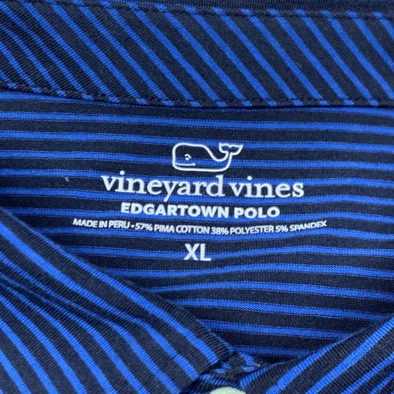 Vineyard Vines Edgartown Polo Shirt Mens XL Blue Striped Short Sleeve Whale gallery