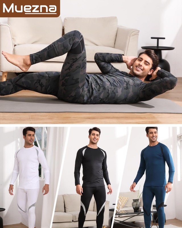 Muezna Men's Thermal Top and Bottom Set Underwear Long Johns Base Layer with ... gallery