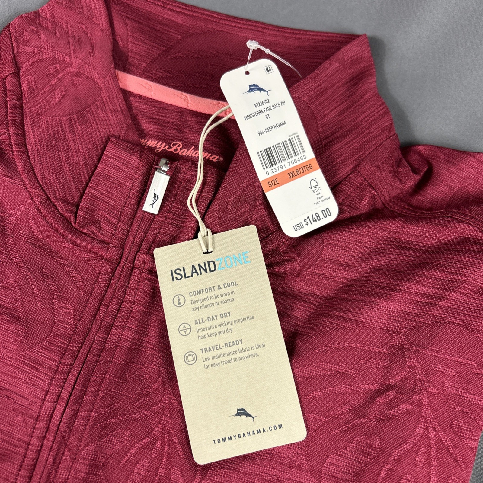 Tommy Bahama Golf Pullover Monstera Print 1/4 Zip 3XLB Deep Havana NWT MSRP $148 gallery