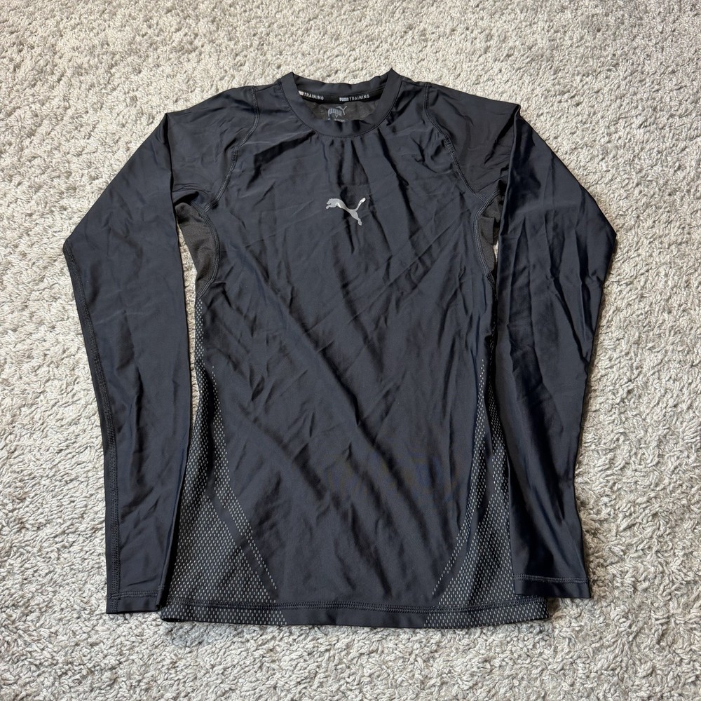 Puma Training Long Sleeve Compression Shirt Mens Small Black Stretch Performance