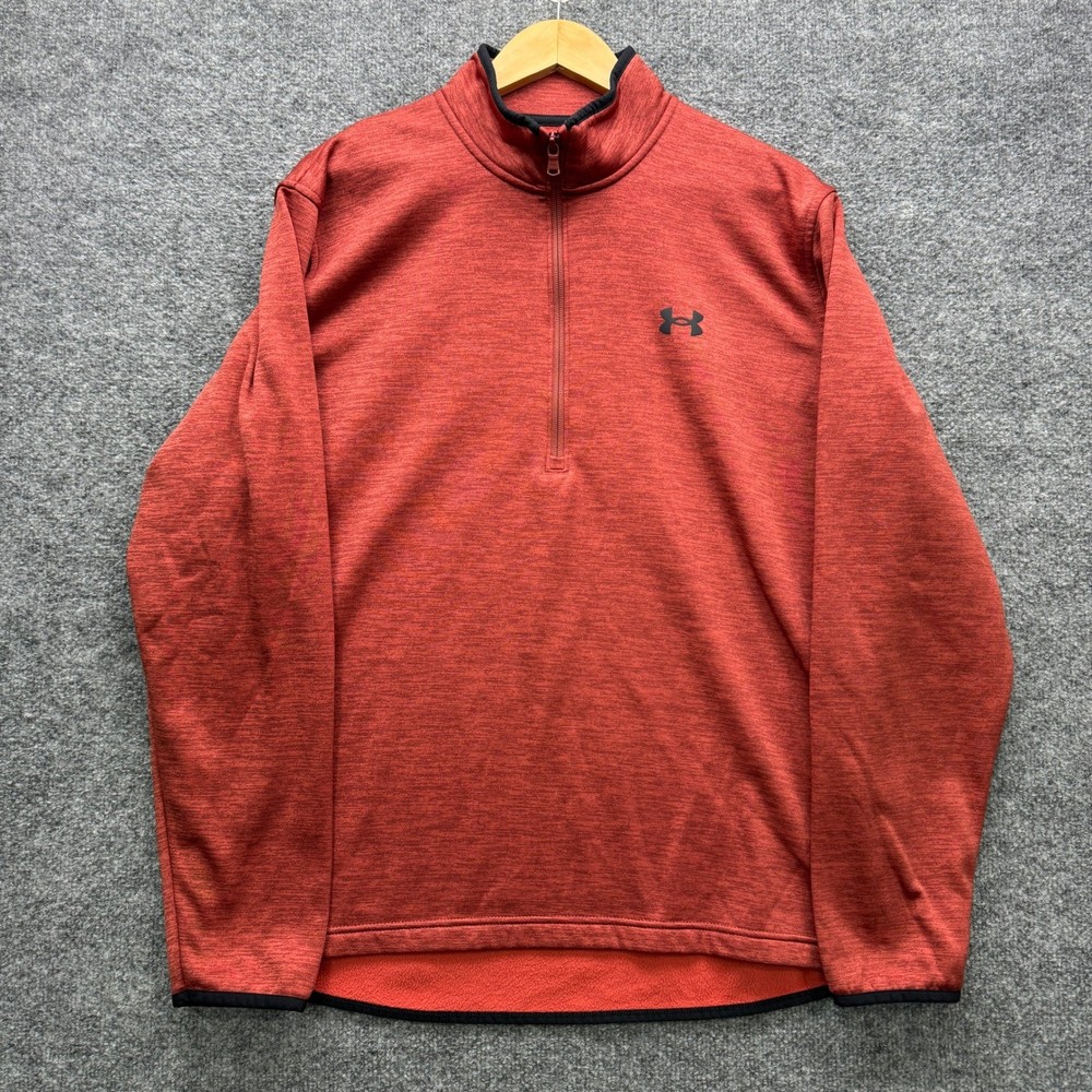 Under Armour ColdGear 1/4 Zip Pullover Mens Large Red Heathered Fleece Outdoor