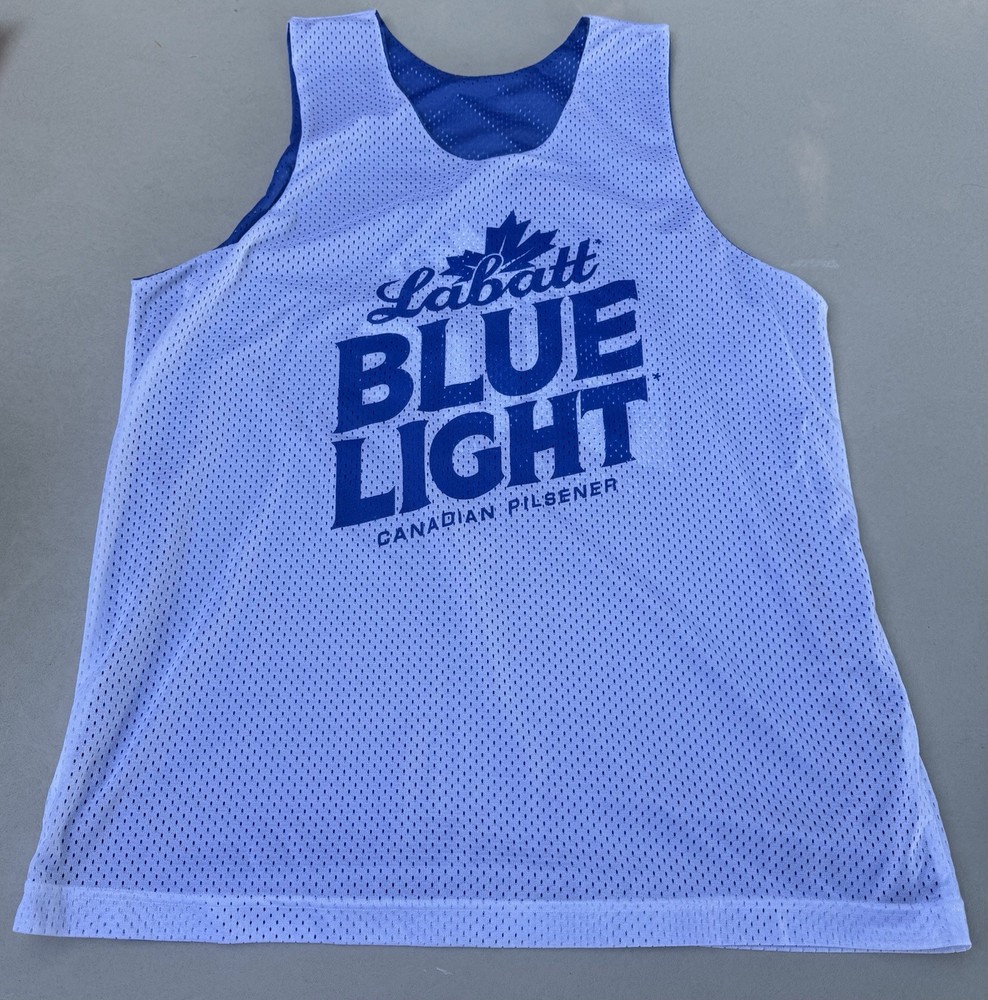 Labatt Blue Light Reversible Blue White Mesh Jersey Tank Shirt Size L