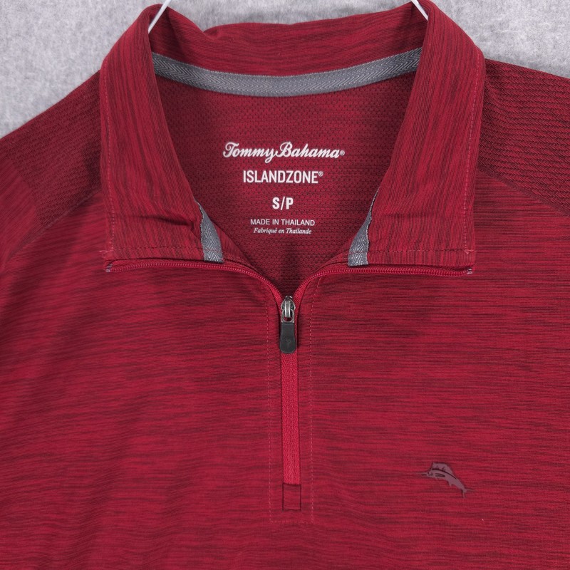 Tommy Bahama Island Zone Performance Red 1/4 Zip Long Sleeve Pullover Mens Small gallery