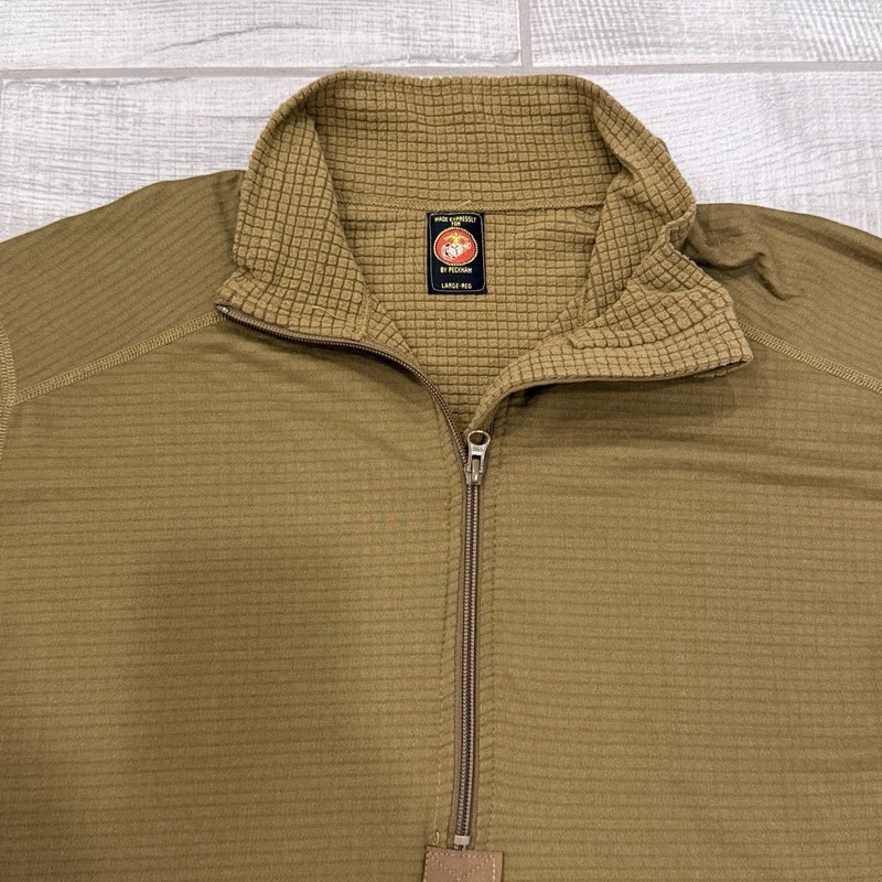 USMC Coyote Frog Marine Corp Shirt Men Large Reg Waffle Fleece Quarter Zip Grid gallery