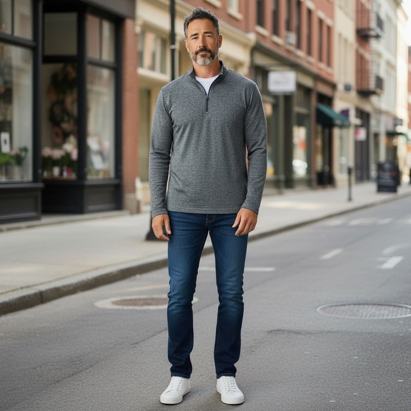 Lands End Quarter Zip Men Shirt Large Gray Heather Space Dye Athleisure Pullover gallery