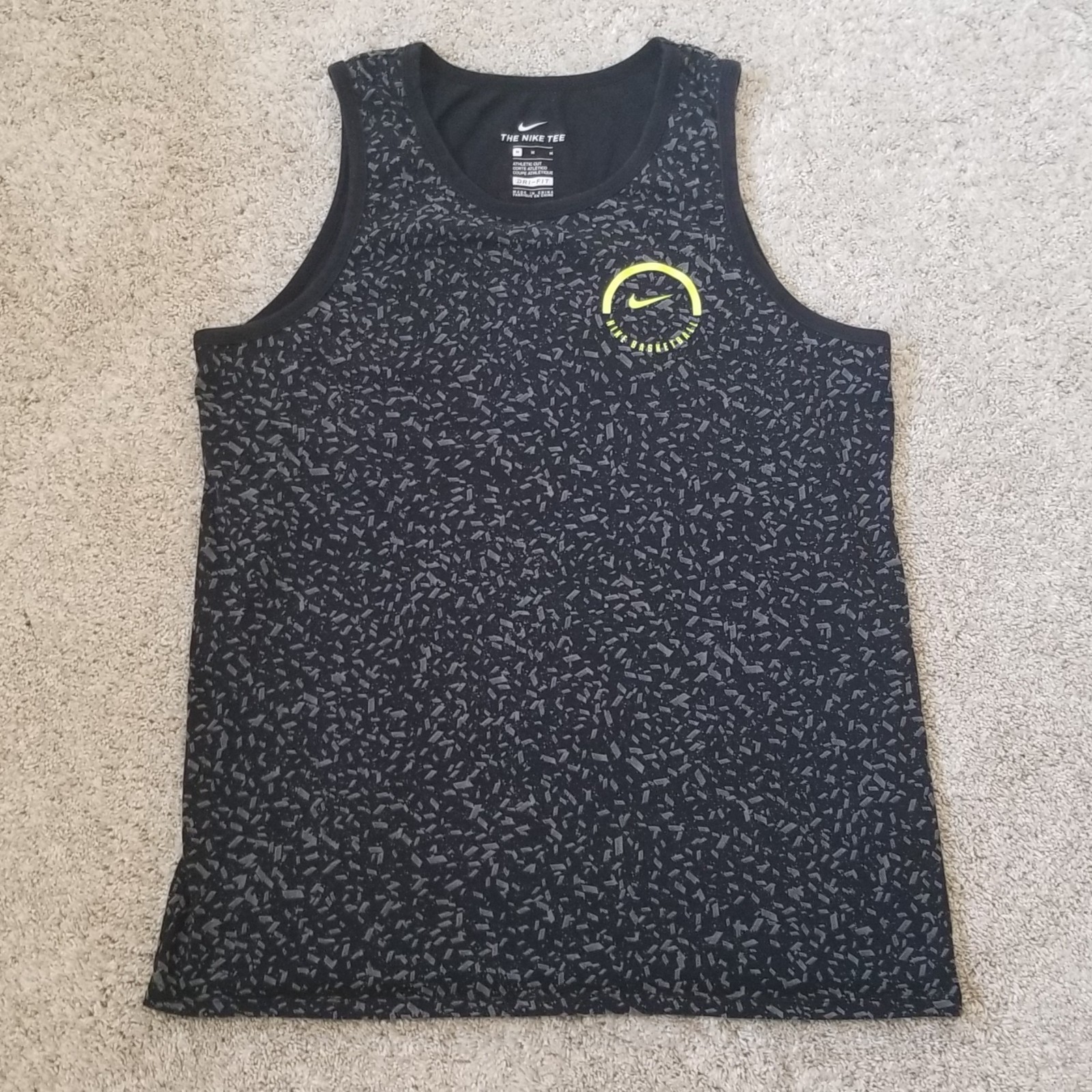 Nike Tee Mens Medium Dri-Fit Basketball Tank Top 844456-010 Blk Neon Green Logo gallery