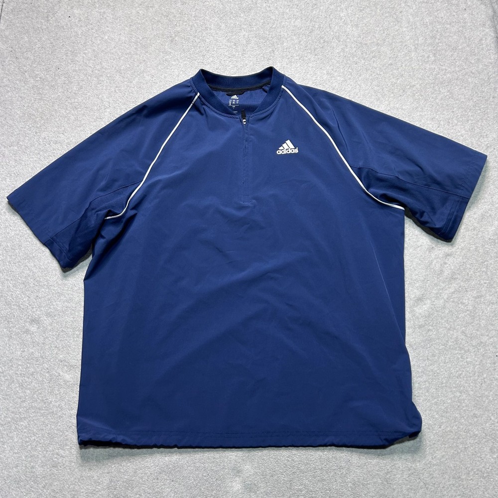 Adidas 1/4 Zip Coaches Pullover Mens Large Navy Blue Performance Short Sleeve