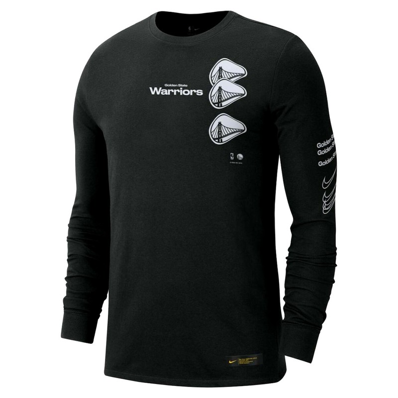 NIKE Golden State Warriors Distorted Logo Long Sleeve Shirt sz S Small Black NBA gallery
