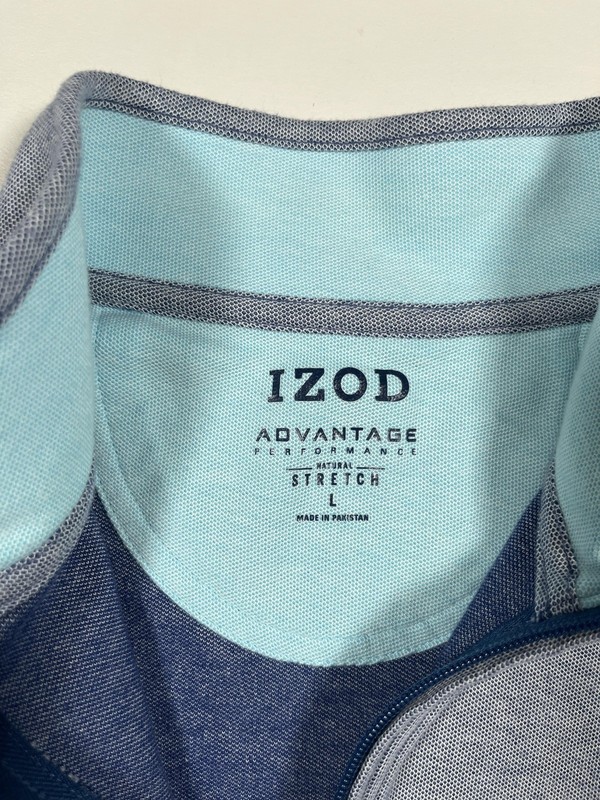 IZOD Quarter Zip Pullover Mens Large Gray Blue Advantage Performance Stretch gallery