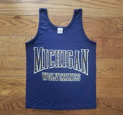 Vintage 90s JERZEES Tank University of Michigan Muscle High Cotton Blue Medium