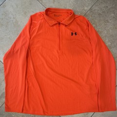 Under Armor Tech 1/2 Zip Men XL Orange Long Sleeve Loose Fit Lightweight Running