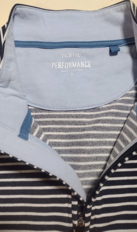J. Crew Mens LARGE Performance Half-Zip Blue Striped Shirt $98 NEW gallery