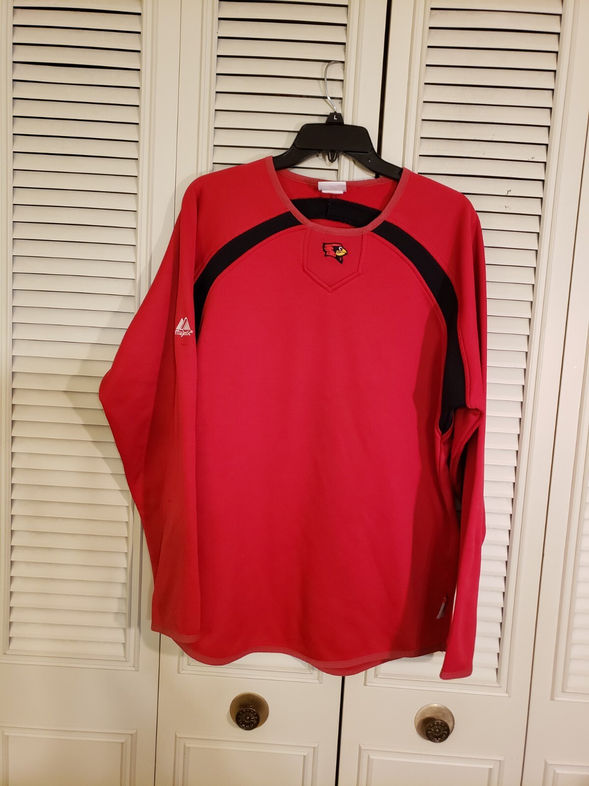 Majestic Therma Base Red and Black Long Sleeve Pullover Shirt Cardinal Logo gallery