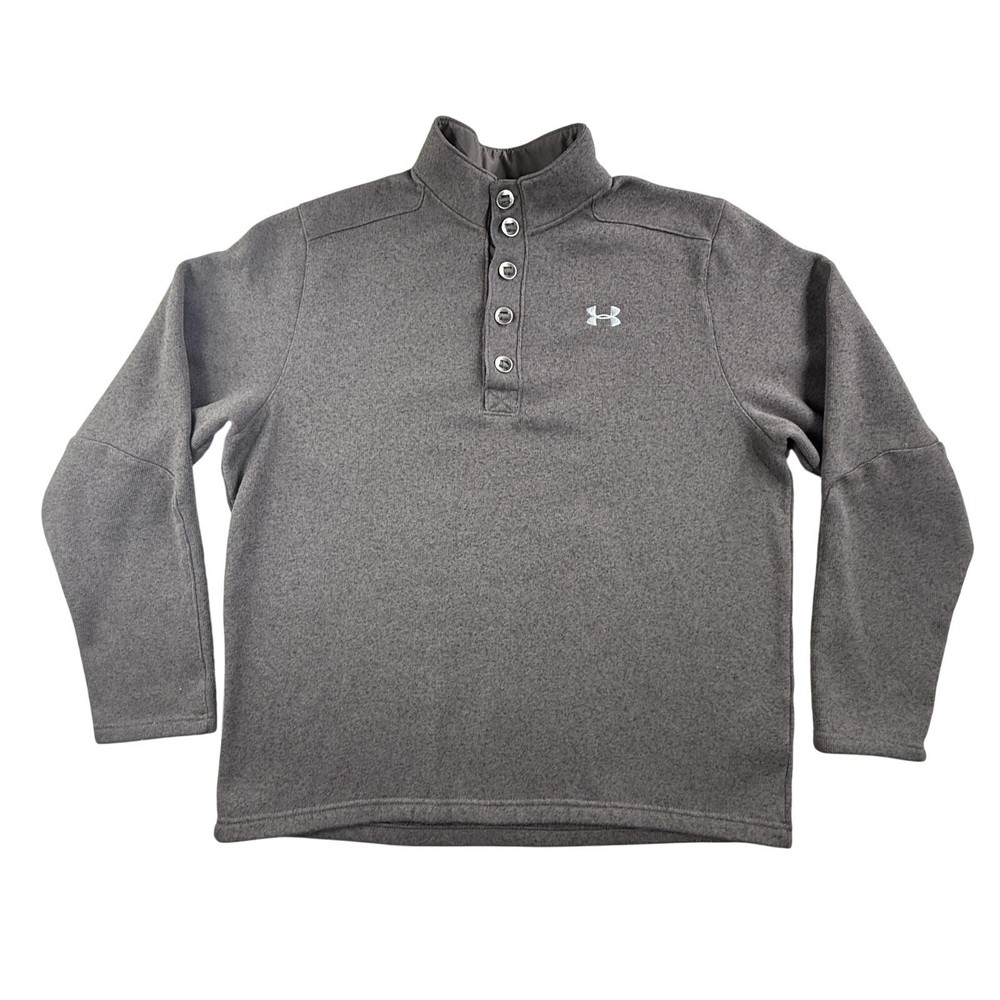 Under Armour Pullover Mens 2XL Brown ColdGear Storm 1 Button Mock Neck Fleece