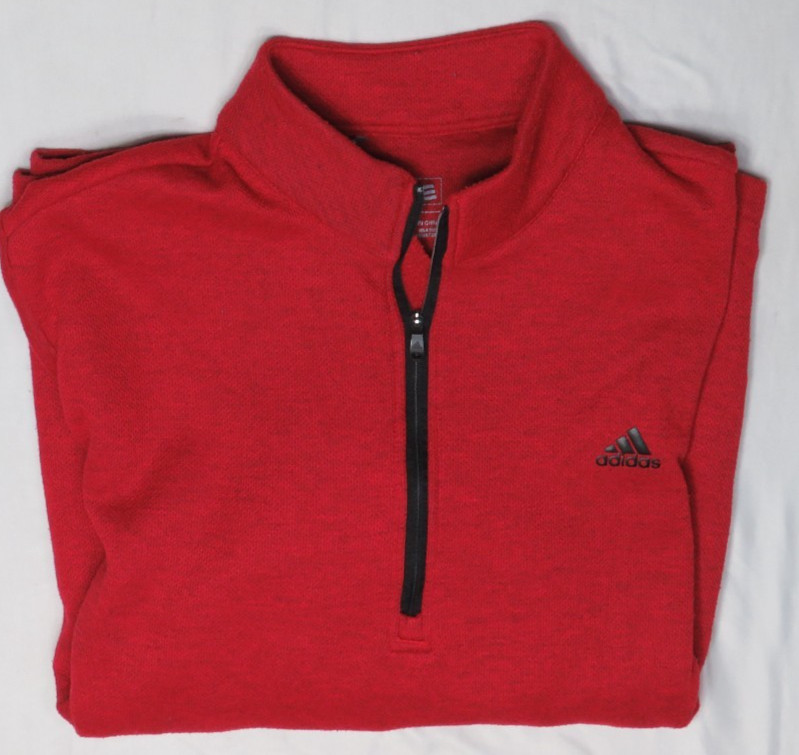 ADIDAS GOLF MENS M RED HEATHER 1/4 ZIP FLEECE POLO PULLOVER 100% POLYESTER 2016