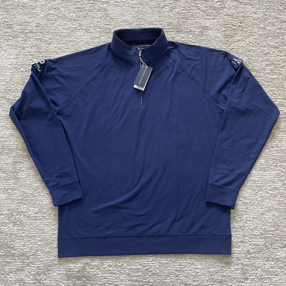 Holderness & Bourne The Westland Pullover L Blue Performance 1/4 Zip NWT LOGO