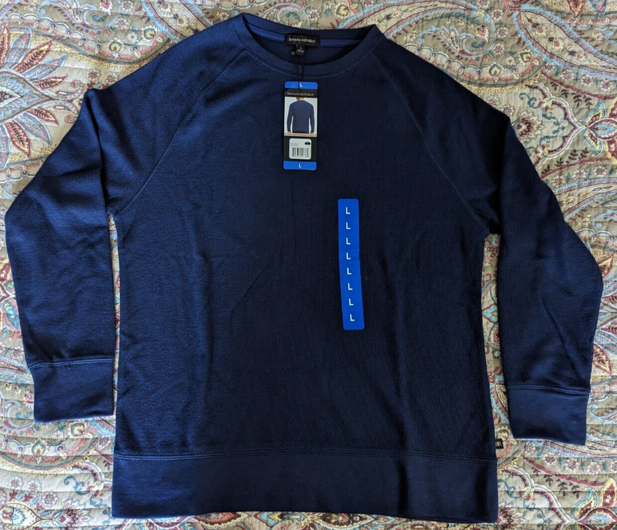 Banana Republic Men’s Waffle LS Crew Mid-weight Navy Blue Large gallery