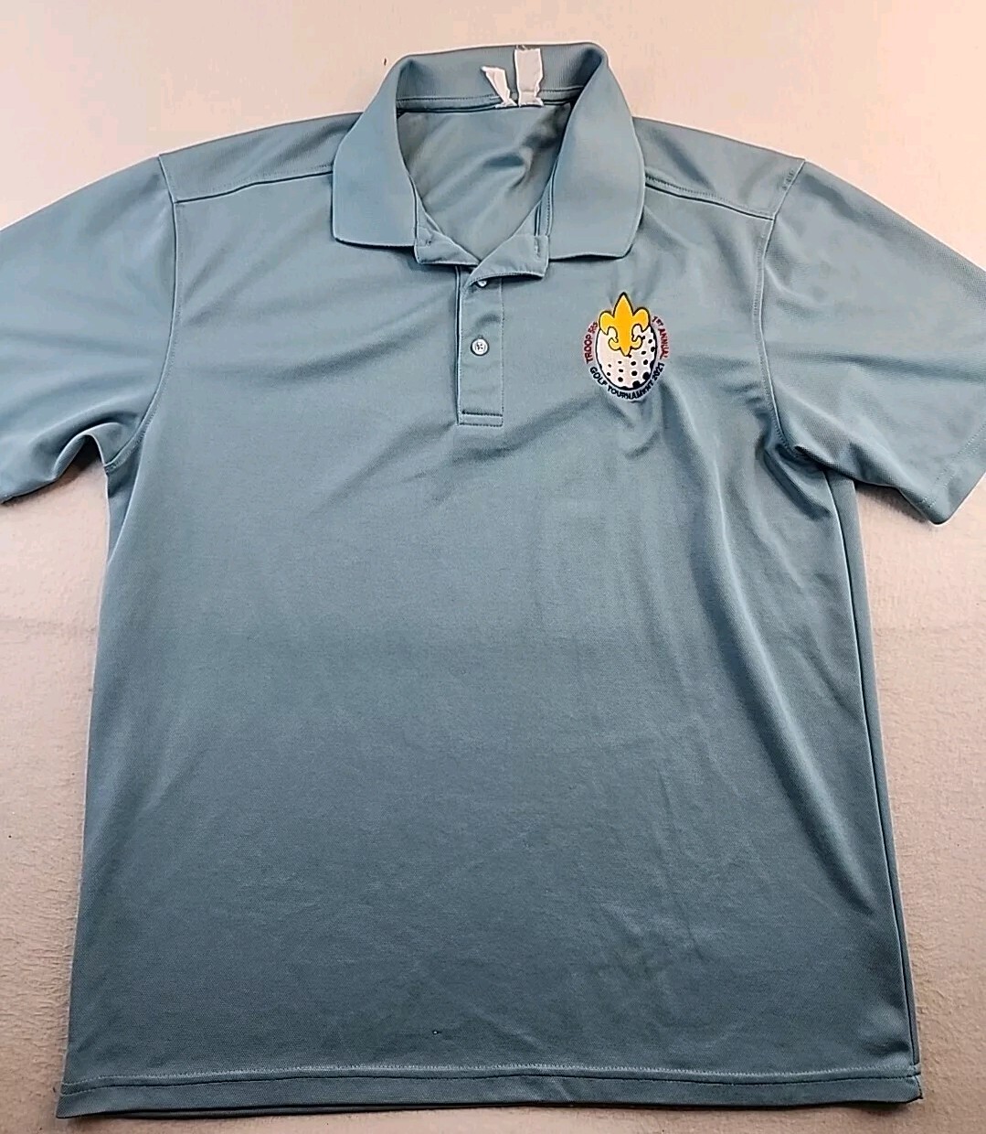 BSA Boy Scouts Troop 565 Logo Golf Polo Shirt Mens Large Lightweight Blue gallery