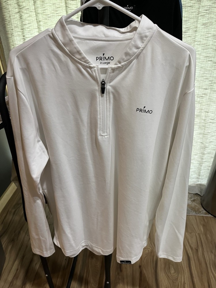 Primo Men's White 1/4 Zip Long Sleeve Mock Neck Polyester Pullover XL