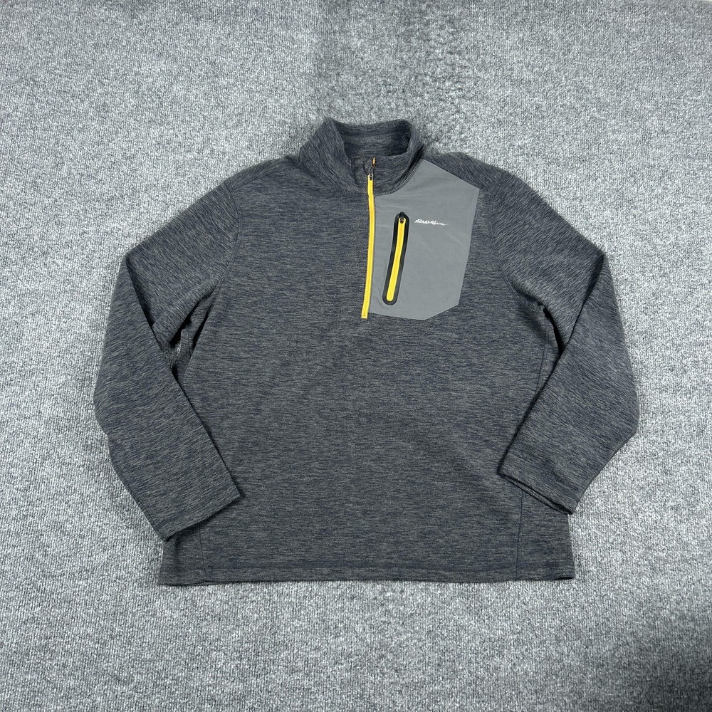 Eddie Bauer Pullover Mens XL Gray Fleece 1/4 Zip Chest Pocket Hiking Outdoor
