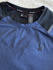 Spyder Active Men’s Blue Reflective Long Sleeve Shirt Stretch Quick Dry Pro Web